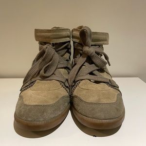 Isabel Marant Taupe Suede Wedge Sneakers